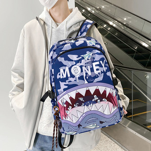 Shark-Head Cartoon Printed <b>Waterproof</b> Ultra-Light <b>Backpack</b> Air-Cushioned Harness for College Students Junior/Senior High School - Product Image 2