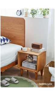 Table de chevet flottante en bois de chêne massif avec étagère ouverte, table de chevet minimaliste moderne avec pieds effilés pour chambre à coucher - Product Image 5