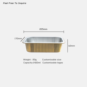 Barquettes en aluminium doré de 1400 ml, robustes et de grande taille, avec couvercle en plastique, pour l'emballage alimentaire - Product Image 2