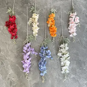 Venda por atacado de flores de Delphinium para casamento, flores de simulação realistas com 2 pontas para decoração de casamento artificial