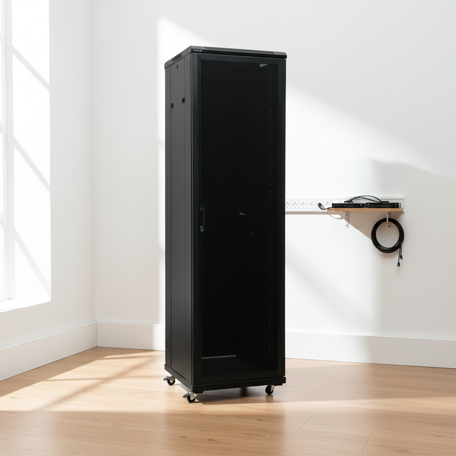 19 Inches Two Posts Open Rack With Castors Floor Standing Rack SPCC Cold Rolled Steel Open Frame Server Rack