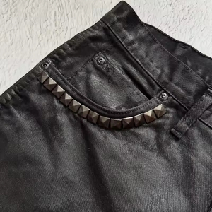 Jeans Denim da <span class=keywords><strong>Uomo</strong></span> Personalizzati Streetwear di Alta Qualità, a Vita Bassa, con Borchie, Oversize, Effetto Cerato, a Zampa Larga, Svasati e Baggy - Product Image 5