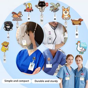 Clip rétractable pour badge professionnel, motif chat et chien mignons en plastique, avec bouton-pression facile à fixer, idéal pour les infirmières et les médecins - Product Image 1