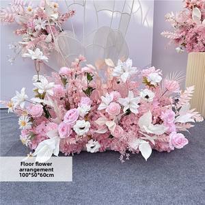 Arreglo Floral Personalizado para el Pasillo de Boda con Rosas Rosadas, Orquídeas y Paniculata, Elegantes Flores Artificiales para el Suelo - Product Image 4