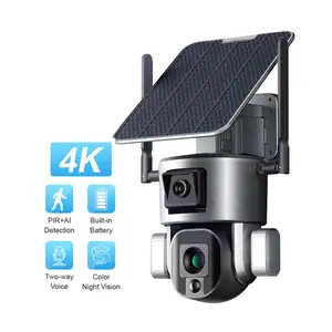 بطاقة Sim Card 4K 4X Zoom CCTV واضحة للفيديو وصلة إنذار بشبكة عدسة مزدوجة Ipsy بطارية شمسية كاميرا مراقبة احتياطية