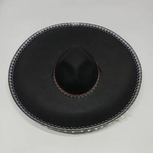 Sombrero Fedora Negro de Ala Ancha de Fieltro con Adorno de Pompón Blanco para Eventos de Negocios, Casual, Cinco de Mayo y Carnaval - Product Image 3