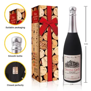 Wine Opener Set With Burgundy Bottle Shaped Box Wine Corkscrew Opener Gift Set With Foil Cutter Wine Pourer And Stopper