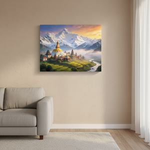Arte <span class=keywords><strong>de</strong></span> Pared en Lienzo con Paisaje del Himalaya <span class=keywords><strong>de</strong></span> Nepal, Pintura <span class=keywords><strong>de</strong></span> Montaña y Templo, Decoración Enmarcada para Sala <span class=keywords><strong>de</strong></span> Estar y Dormitorio - Product Image 5