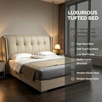 Cadre de lit en cuir Channel avec tête de lit capitonnée, lit plateforme moderne, ensemble de meubles de chambre à coucher taille King Queen
