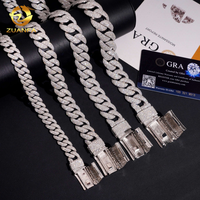 Chaîne cubaine Miami personnalisée en argent 925 avec moissanite, testée au diamant, fermoir boîte, style hip-hop, bijoux pour hommes