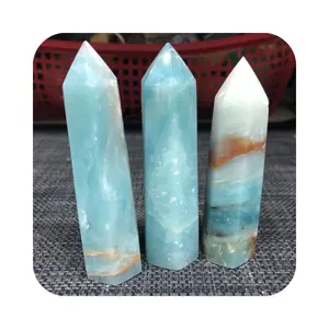 Wholesale Natural Crystals Healing Caribbean Calcite Quartz Stone Wand Gemstone Point Caribbean Calcite For Fengshui