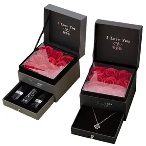 9pcs Forever Rose Valentine's Day Wedding Long Lasting Flowers with Black Drawer Gift Box