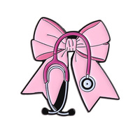 Nouveau prix abordable, assortiment en vrac de badges en émail souple moulé, en métal noir, en forme de nœud rose, motif stéthoscope, 3 cm, accessoires vestimentaires