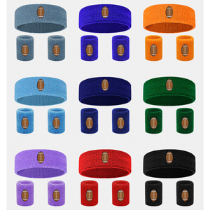 Al por mayor, personalizadas, de algodón terry elástico, transpirables, para mujer y hombre, juego de muñequeras, diademas y bandas para el sudor, para tenis y deporte - Product Image 1
