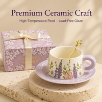 Ensemble de tasses à café en céramique florales vintage, 2 pièces, tasses pour couple, boîte cadeau, mariage, anniversaire, cadeau de déménagement, souvenir