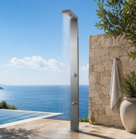 Colonne de douche extérieure LANO contemporaine à levier unique 316, robinet sur pied moderne, surface polie, jet de pluie doux