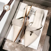 Sandales d'été à talons Lazy Muller pour femmes, nouvelle mode, talon moyen épais, bout pointu, demi-mules, populaires en ligne