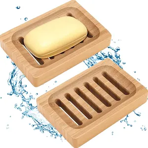 China Supplier Eco-friendly Custom Logo Natural Bamboo Soap Dish Box With Drain Holder