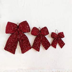 Décoration de Noël de luxe léger haut de gamme, nœud en tissu bordeaux en forme de cœur avec paillettes et sequins, style transfrontalier - Product Image 3