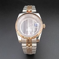 Boîtier de montre 39 mm en acier inoxydable bicolore or rose avec lunette cannelée, bracelet Jubilé, loupe, verre saphir, chronographe compatible NH35
