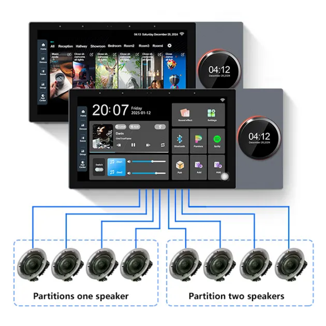Tuya Smart 7-Inch Screen Control Panel Dual Zone 8-Way Speaker Background Music Supports Google Play Multifunction Home Panel
