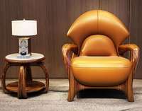 Wujinmu Nouvelle chaise de loisirs de style chinois, chaise individuelle en bois massif et cuir, canapé individuel design, chaise tigre à dossier haut