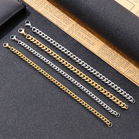 Ensemble collier et bracelet minimalistes en acier inoxydable, style cubain, tendance hip-hop pour homme, idéal pour un look quotidien ou superposé.
