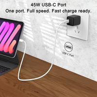 Chargeur USB-C GaN compact 45W certifié CE ROHS FCC EU, charge fiable 45W PD pour iPhone iPad Series