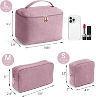 Trousse de Toilette Trois Tailles en Peluche Côtelée avec Fermeture Éclair, Empilable, Forme Cubique, Mignonne, pour Filles, Spa, Salon, Cadeau de Mariage, Trousse de Maquillage