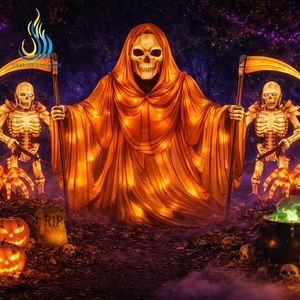 Lanterne géante d'Halloween pour l'extérieur, squelette de sorcière montant sur une balai, pour décorations de jardin - Product Image 2