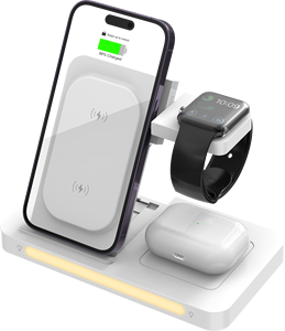 Chargeur sans fil magnétique portable pliable 3-en-1 de haute qualité, station de charge rapide sans fil 15W avec veilleuse - Product Image 1