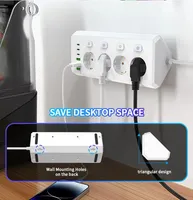 Multiprise d'angle UE, interrupteurs de commande indépendants, 4 prises CA, 3 ports USB, 3 ports Type-C, rallonge pour bureau, maison, bureau à domicile