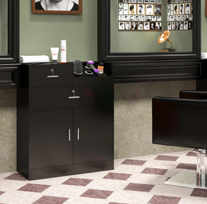 Armadietto Nero con Serratura per Salone, con 5 Supporti per Asciugacapelli, 2 Cassetti, Ampio Scomparto e Ripiano Aperto per Strumenti da Parrucchiere - Product Image 3