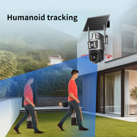 Caméra de sécurité solaire à double objectif avec détection de mouvement PIR+Radar HD, vision nocturne, protection contre la pluie en métal, pour extérieur