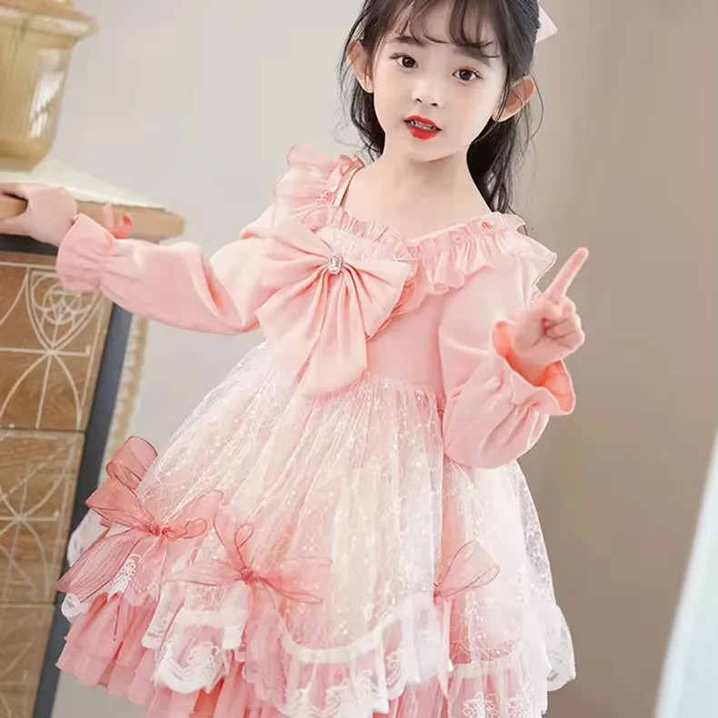 2024 primavera boutique vintage bambine bambine principessa Lolita abiti bambino neonato rosa tutu volant vestiti vestito tutù TU212