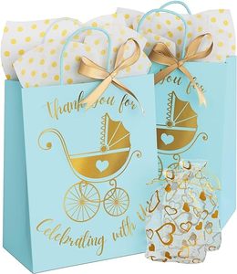 Bolsa de Regalo para Baby Shower Personalizada al por Mayor, de Papel Kraft con Papel de Seda y Cinta, Bolsa con Logotipo para Revelación de Género - Product Image 1