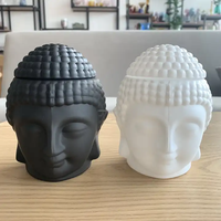 Pot à bougie en verre vide blanc mat/noir mat récipient en forme de tête de bouddha avec couvercle boîte à bougie