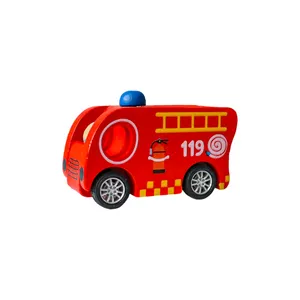 C02111 2023 new popular the toy car pull back motor toy wooden pull back fire truck for children gift boys
