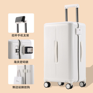 Sturdy Durable Lightweight Carry On Suitcase 20 Inch Zippered <b>With</b> <b>Lock</b> Unisex Leisure Travel Spinner <b>Wheels</b> Matcha Green White - Product Image 4