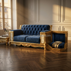 Fabricant de FF&E |   <span class=keywords><strong>Canapé</strong></span> capitonné en velours bleu néoclassique avec lit pour animaux intégré |   Inlay en marbre pour hôtels de luxe |   OEM - Product Image 6