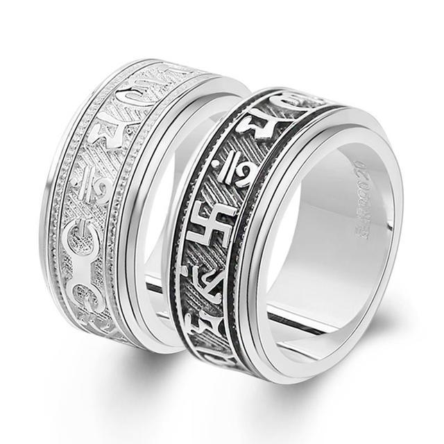 Pixiu Wealth Rotating Anti Anxiety Spinner Ring for Men Relieve Stress Fidget Rings Religious Tibetan Buddhism Six Words Ring