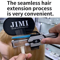 Kit Ekstensi Rambut Lem Dingin Profesional Combline dengan Stand Display, Spray Penghilang Lem, Pelurus Rambut Logam Stainless Steel