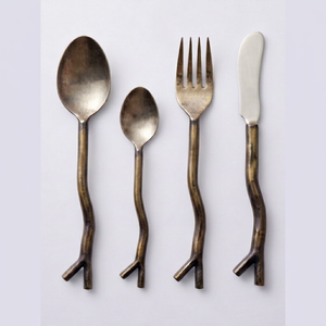 Wabi Sabi Style Metal Flatware <b>Set</b> With Matte Finish Twisted Handle Design <b>For</b> Wedding And Tableware Use - Product Image 1