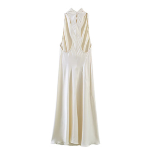 PB&ZA Vestido Midi de Seda Satinada con Cuello Halter, Elegante y Moderno, Verano 2026, Sin Mangas, Estilo Vintage, Espalda Descubierta, para <span class=keywords><strong>Mujer</strong></span> - Product Image 3