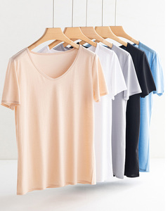 T-shirt femme en lin <span class=keywords><strong>de</strong></span> haute qualité, couleur unie, col en V, manches courtes, été - Product Image 6