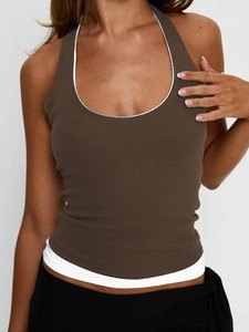 เสื้อครอปท็อปผู้หญิงแบบสั่งทำพิเศษสำหรับฤดูร้อน ผ้ายืดผสมคอตตอน สีตัดกัน ทรงเข้ารูป เซ็กซี่ เหมาะสำหรับออกกำลังกาย แฟชั่น Y2K ทันสมัย - Product Image 3