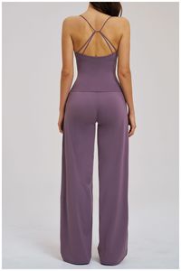 Ensemble de sport 2 pièces personnalisé pour <span class=keywords><strong>femme</strong></span> : <span class=keywords><strong>débardeur</strong></span> et pantalon évasé taille haute pour Pilates, Yoga et Fitness - Product Image 3