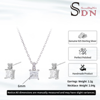 Ensemble de pendentif et boucles d'oreilles en argent sterling personnalisé avec moissanite taille princesse 6*6 mm, hypoallergénique, bijoux fins pour femmes, vente en gros