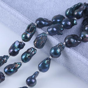 Perles d'eau douce en vrac, imitation perle blanche, forme queue de poisson baroque, 18 cm, 13-16 mm, bleu paon, noir, vente en gros - Product Image 3