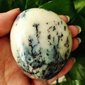 Piedra de Palma de Ópalo Dendrítico Natural al por Mayor, Cristal Bohemio de Forma Ovalada con Patrones de Árbol en Azul Negro Profundo - Product Image 3